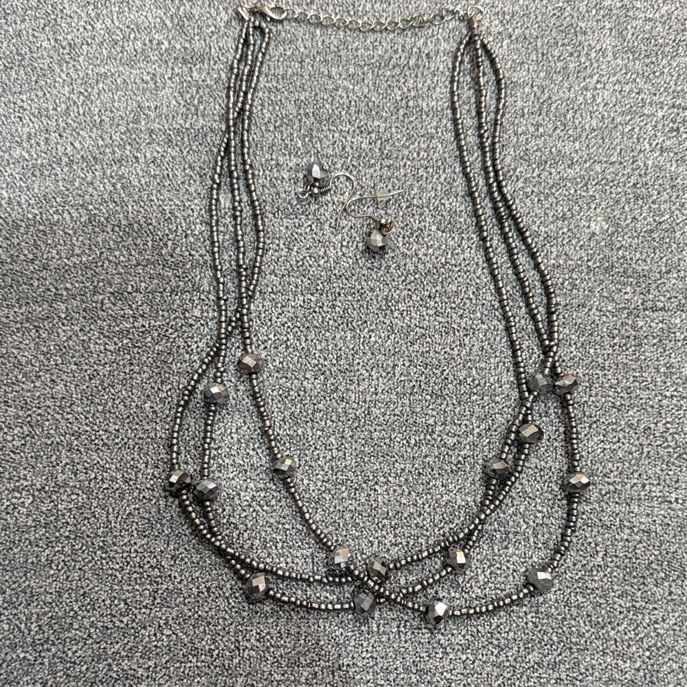 Elegant Black Beaded Necklace and Earring Set